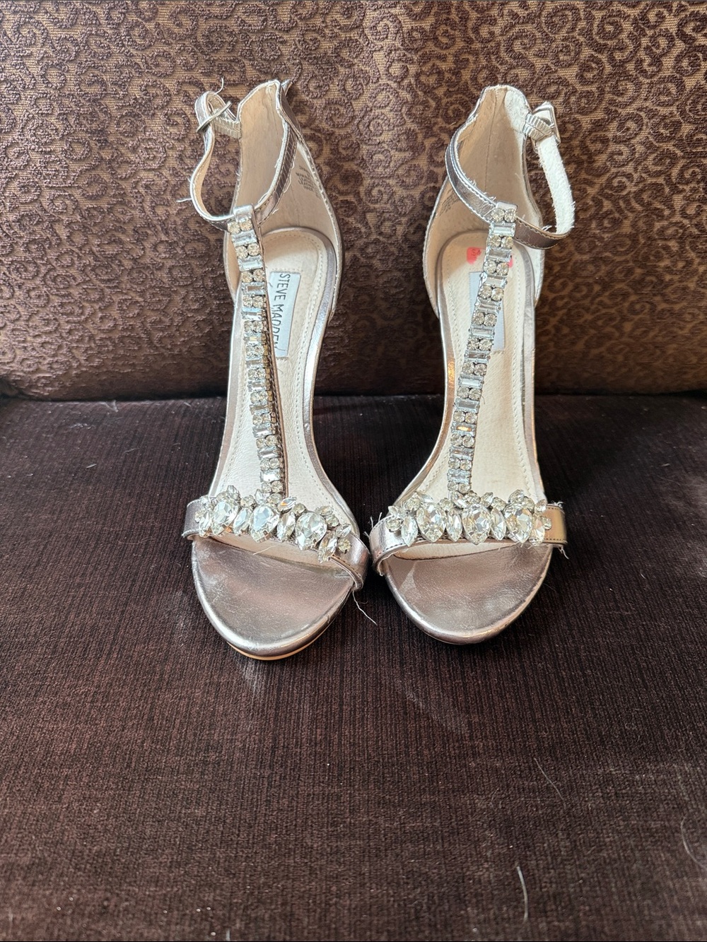 Steve Madden Rose Gold Jeweled T-Strap Heels